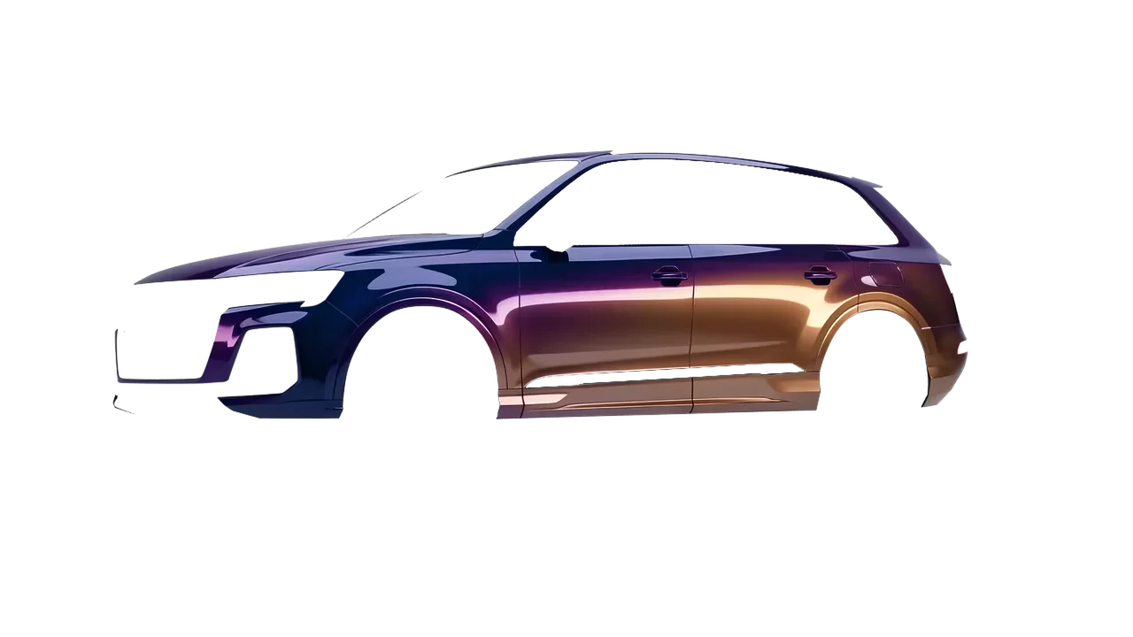 Audi SQ7 2024 wrapped in Gloss Flip Deep Space (3M GP278), front three-quarter view