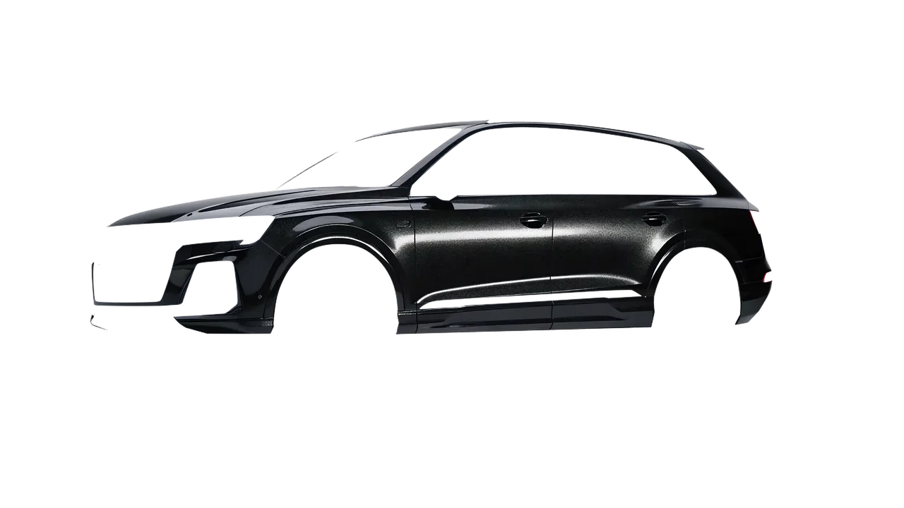 Audi SQ7 2024 wrapped in Mystery Black (Avery Dennison SW900-184-M), front three-quarter view