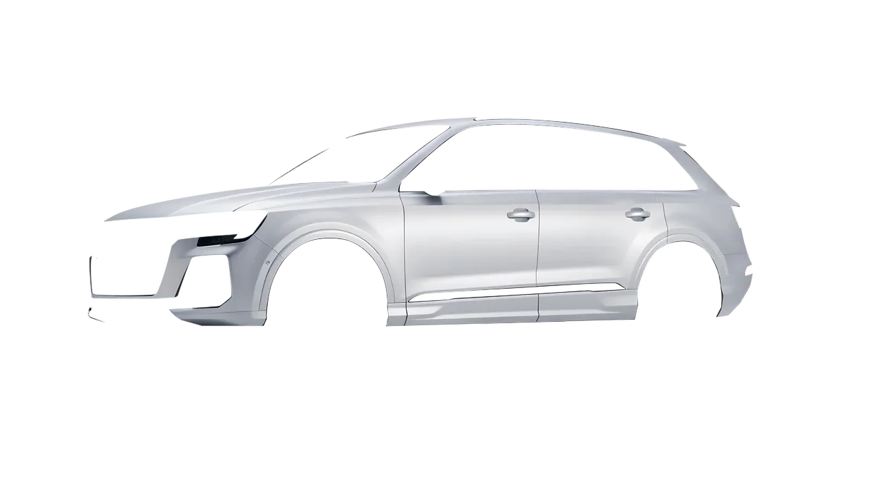 Audi SQ7 2024 wrapped in Matte Silver (3M M21), front three-quarter view