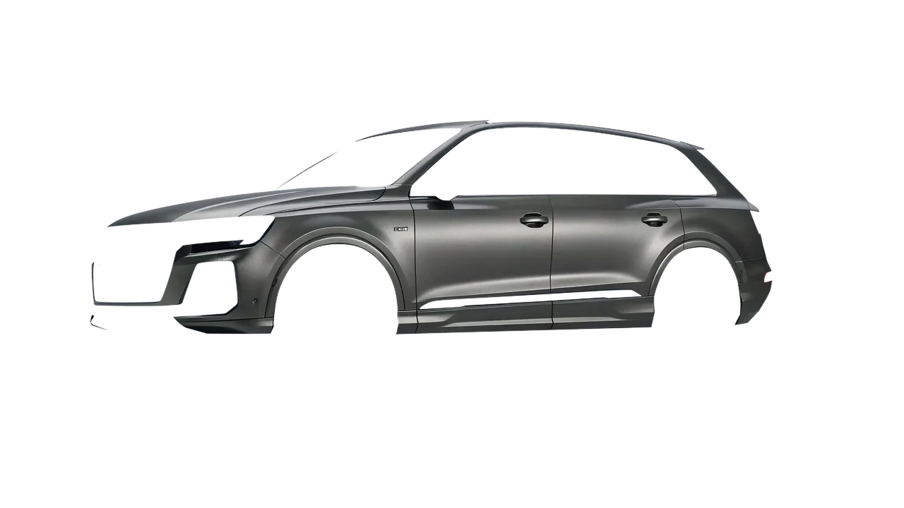 Audi SQ7 2024 wrapped in Black Rock Grey (Avery Dennison SW900-823-M), front three-quarter view
