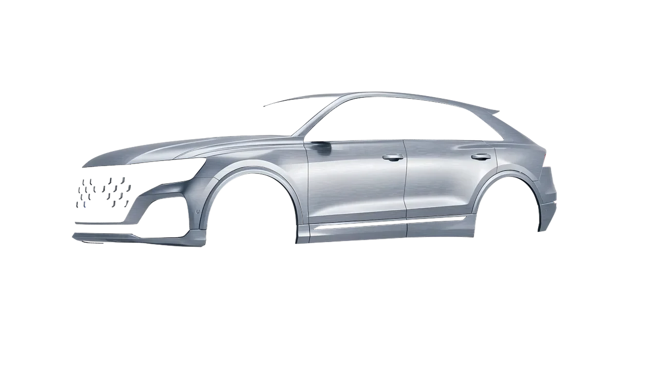 Audi SQ8 2024 wrapped in Brushed Aluminum (Avery Dennison SW900-812-X), front three-quarter view