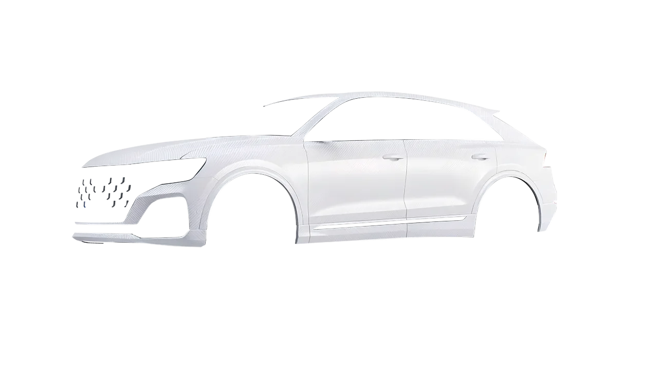 Audi SQ8 2024 wrapped in Carbon Fiber White (Avery Dennison SW900-115-X), front three-quarter view