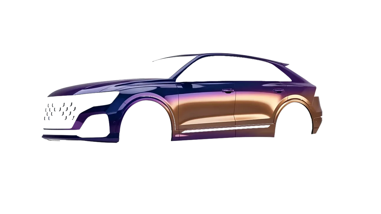 Audi SQ8 2024 wrapped in Gloss Flip Deep Space (3M GP278), front three-quarter view