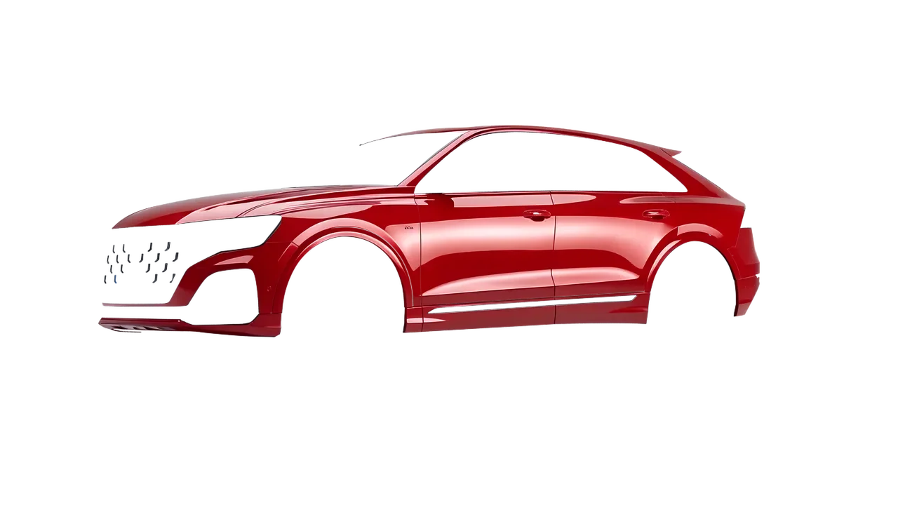 Audi SQ8 2024 wrapped in Hot Rod Red (3M G13), front three-quarter view