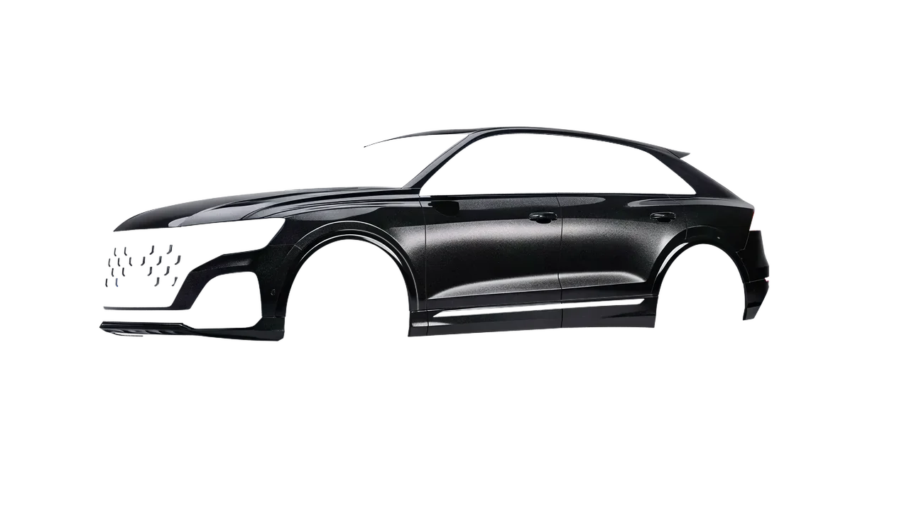 Audi SQ8 2024 wrapped in Mystery Black (Avery Dennison SW900-184-M), front three-quarter view