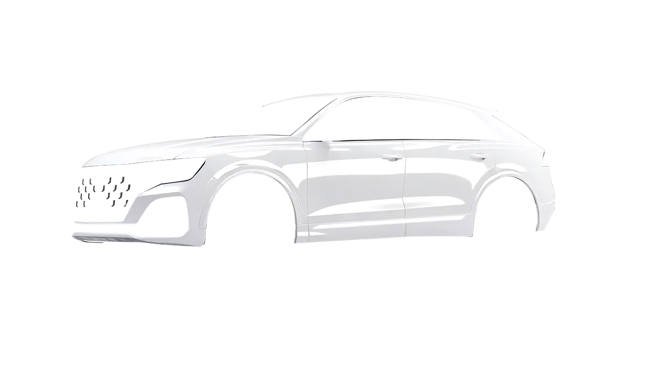Audi SQ8 2024 wrapped in Gloss White (3M G10), front three-quarter view