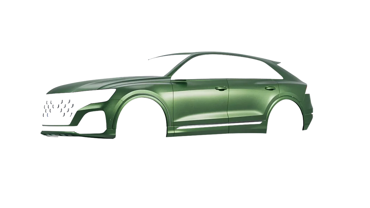 Audi SQ8 2024 wrapped in Apple Green (Avery Dennison SW900-745-M), front three-quarter view