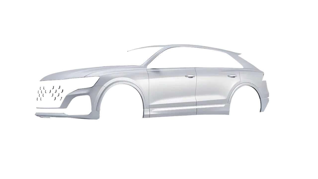 Audi SQ8 2024 wrapped in Matte Silver (3M M21), front three-quarter view