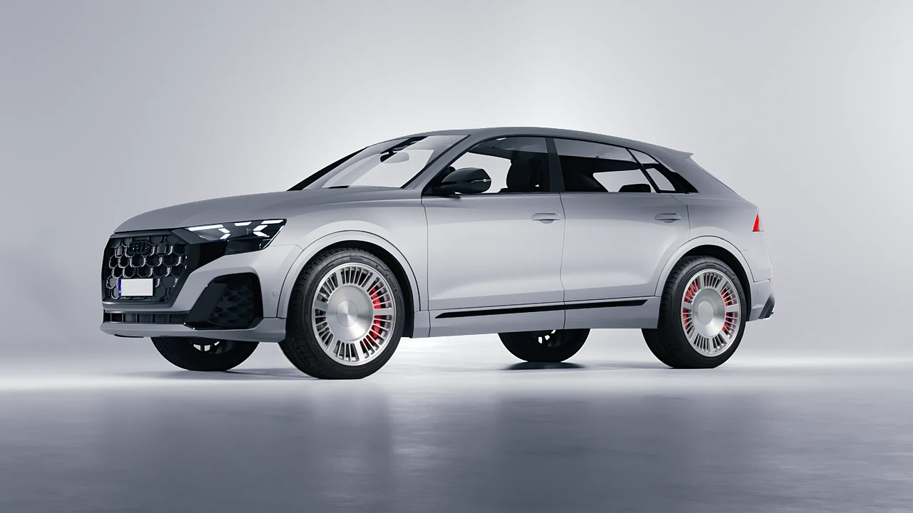 Audi SQ8 2024 on RDB LA Masterpiece forged wheels, front three-quarter view