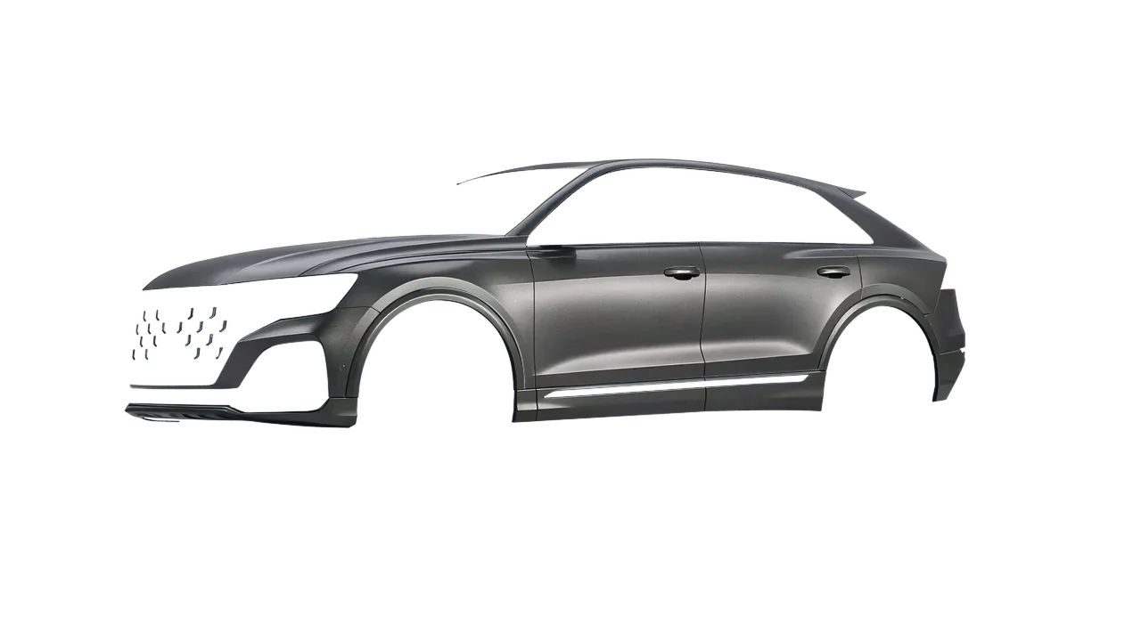 Audi SQ8 2024 wrapped in Black Rock Grey (Avery Dennison SW900-823-M), front three-quarter view