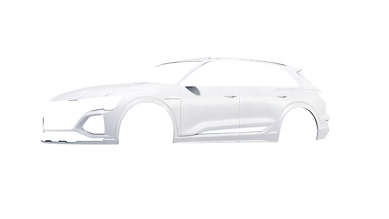 Audi SQ8 e-tron 2024 wrapped in Carbon Fiber White (Avery Dennison SW900-115-X), front three-quarter view