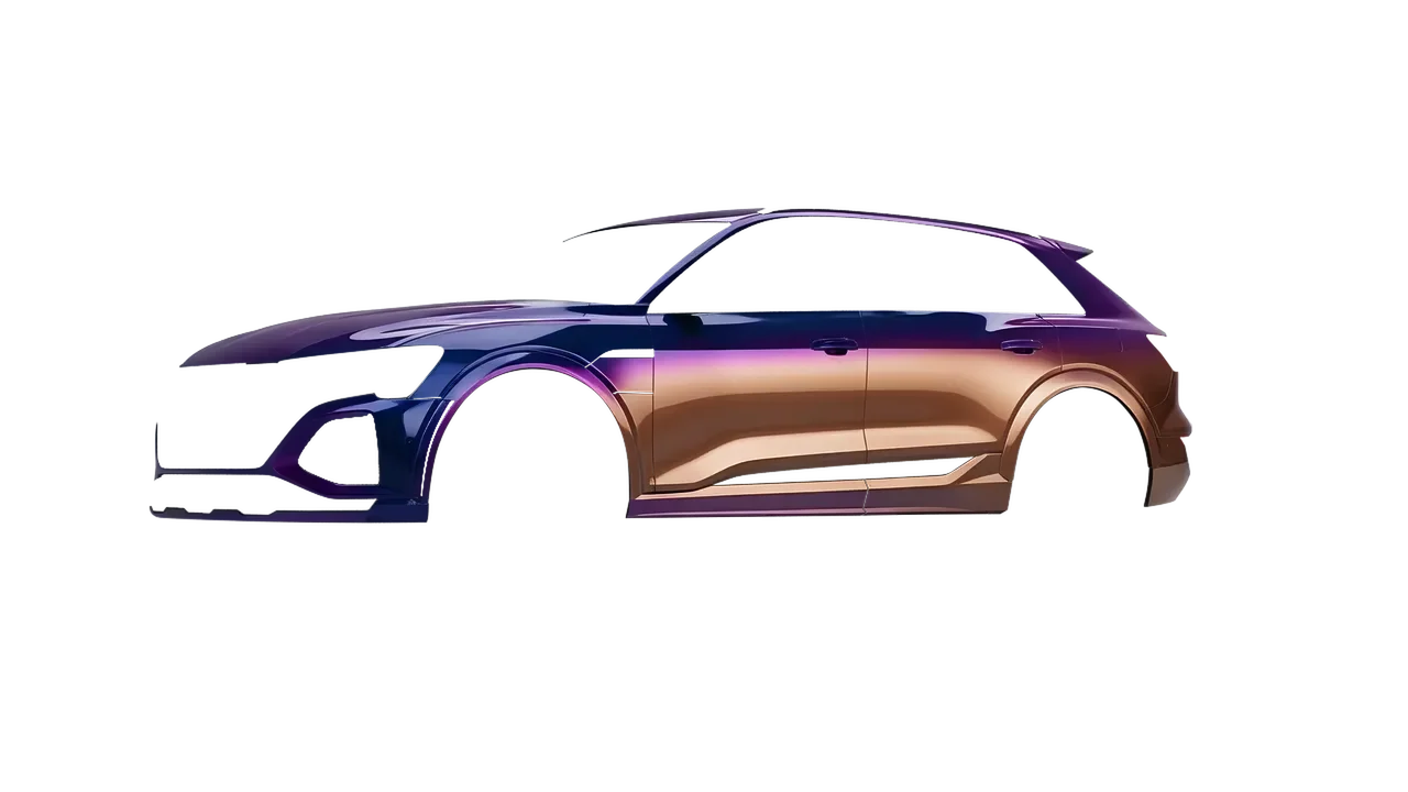 Audi SQ8 e-tron 2024 wrapped in Gloss Flip Deep Space (3M GP278), front three-quarter view