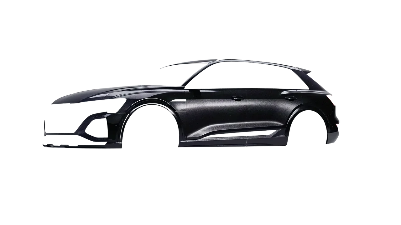 Audi SQ8 e-tron 2024 wrapped in Mystery Black (Avery Dennison SW900-184-M), front three-quarter view