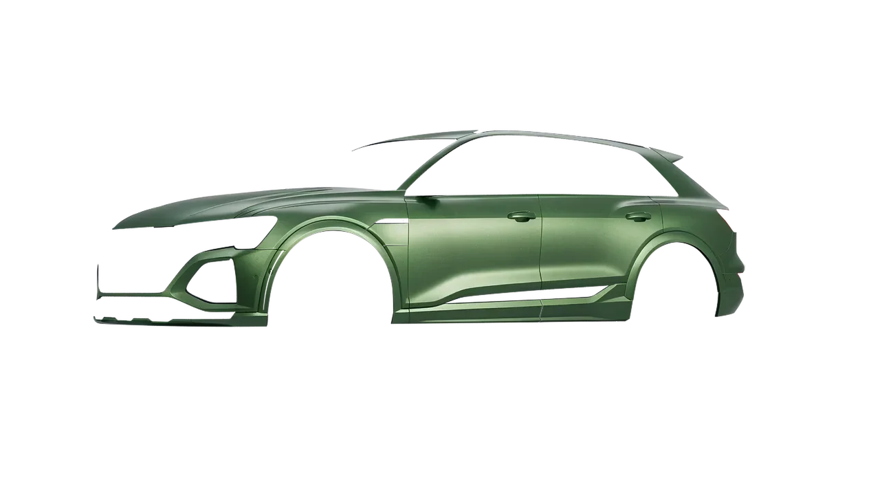Audi SQ8 e-tron 2024 wrapped in Apple Green (Avery Dennison SW900-745-M), front three-quarter view