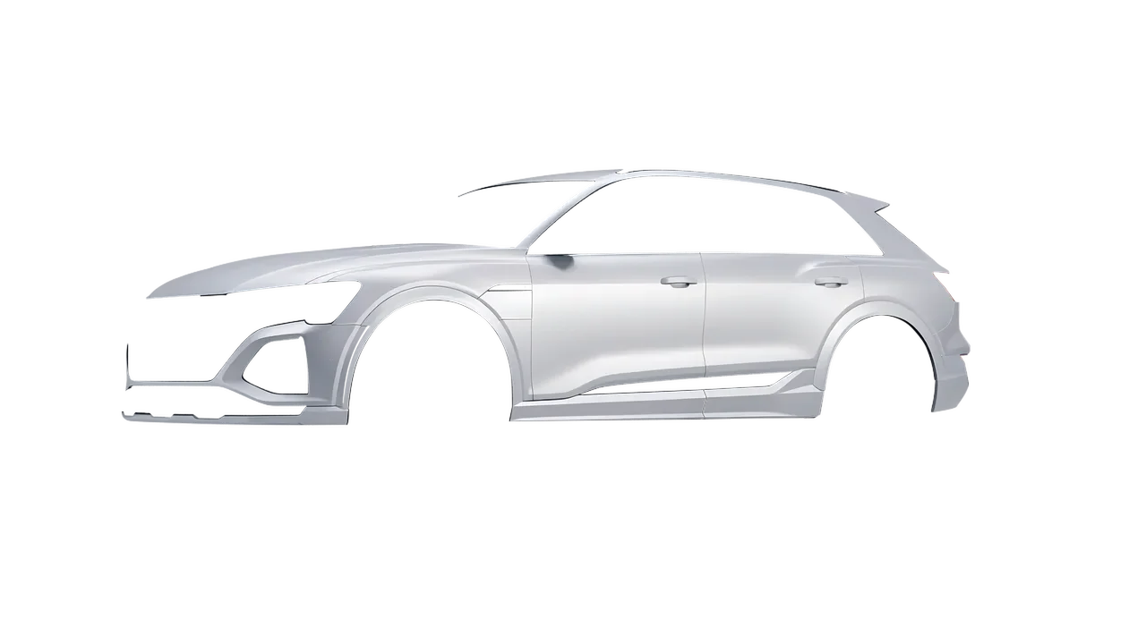 Audi SQ8 e-tron 2024 wrapped in Matte Silver (3M M21), front three-quarter view