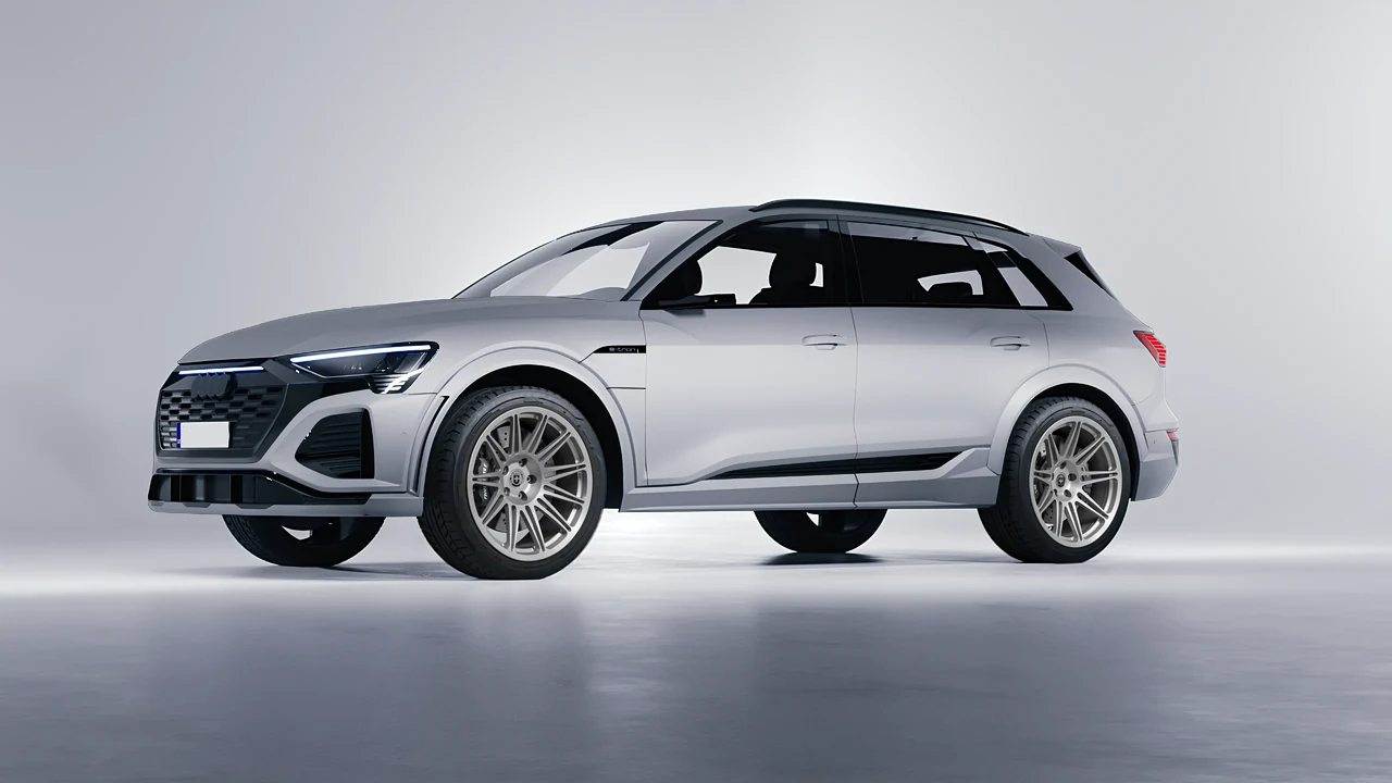 Audi SQ8 e-tron 2024 on HRE Performance Wheels 301M forged wheels, front three-quarter view