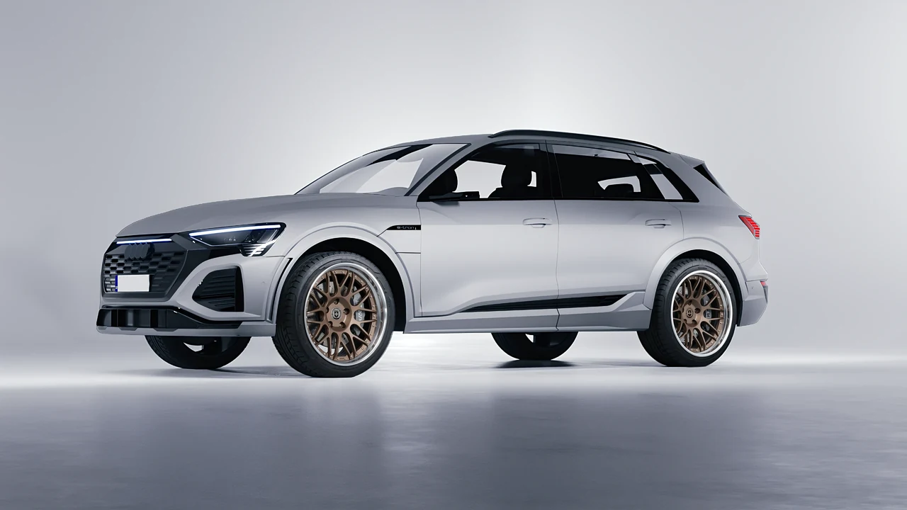 Audi SQ8 e-tron 2024 on HRE Performance Wheels C100 forged wheels, front three-quarter view