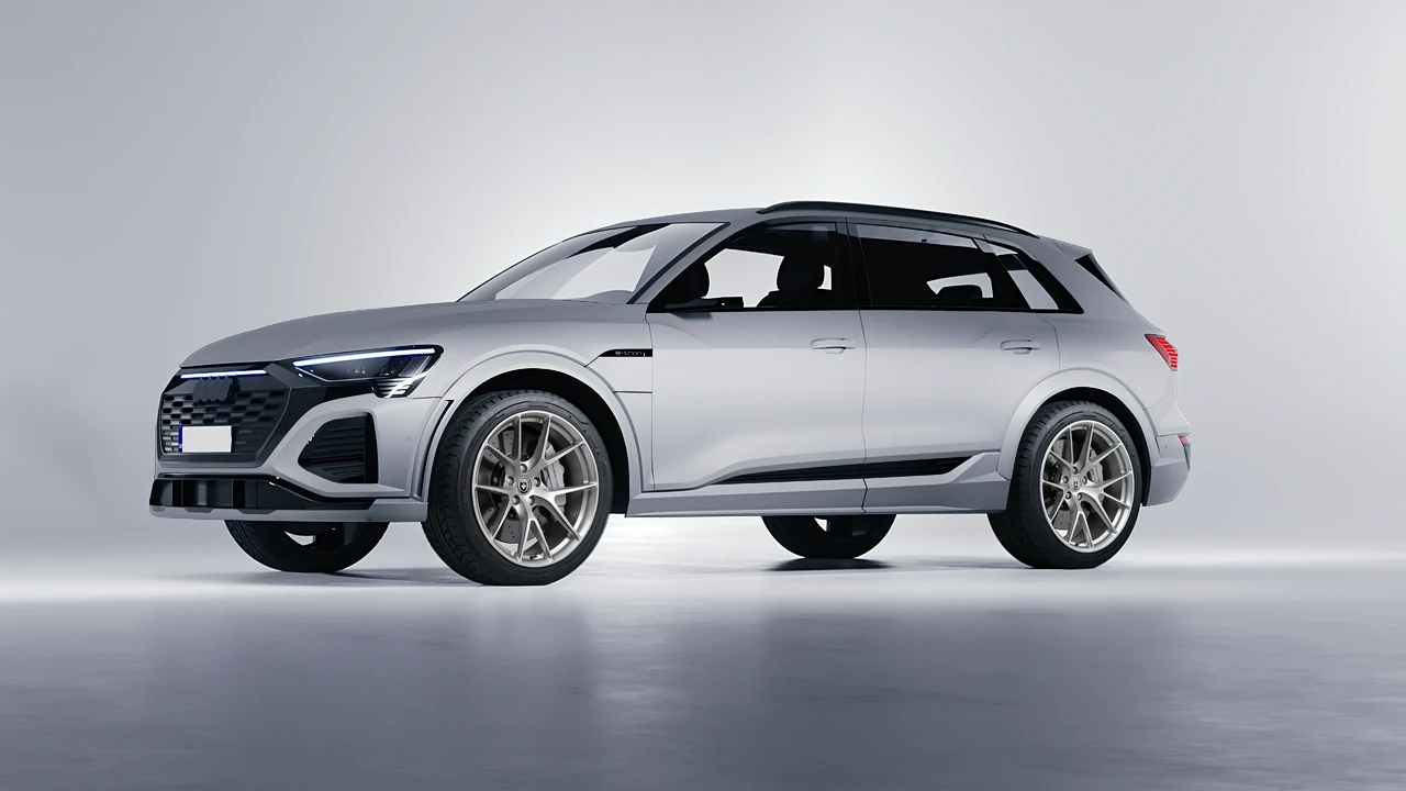 Audi SQ8 e-tron 2024 on HRE Performance Wheels P101 forged wheels, front three-quarter view