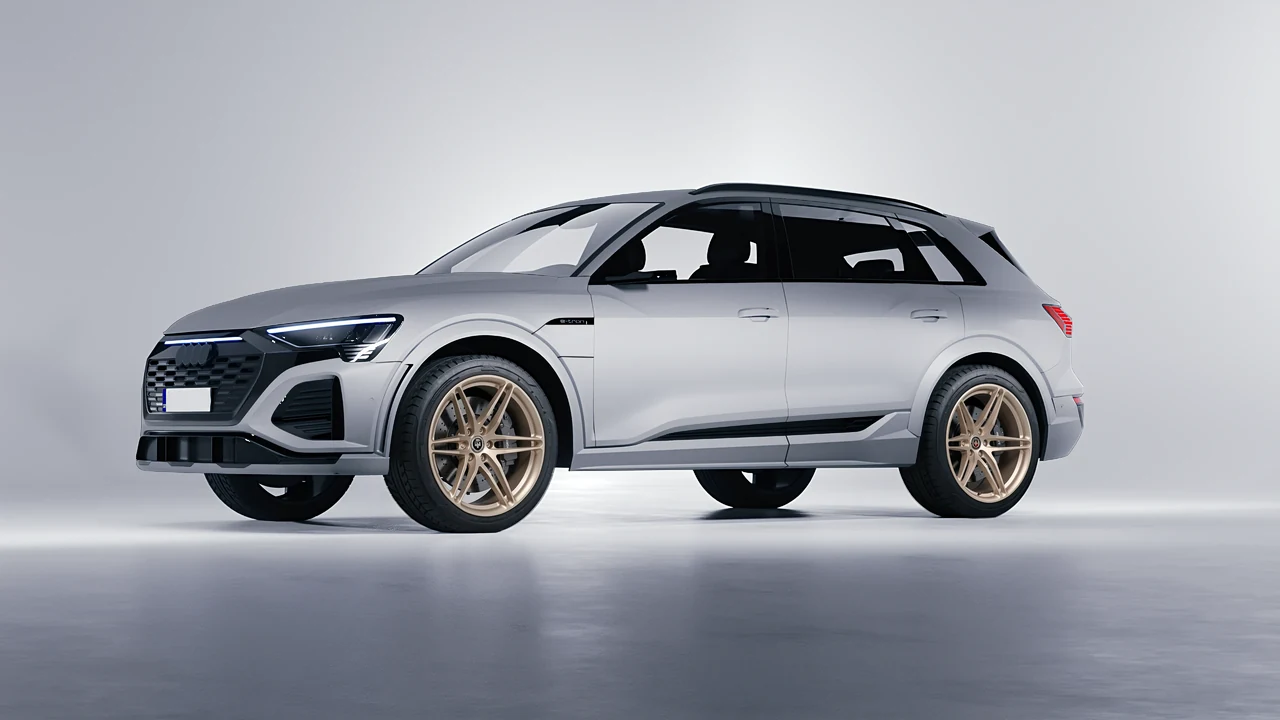Audi SQ8 e-tron 2024 on HRE Performance Wheels P106 forged wheels, front three-quarter view