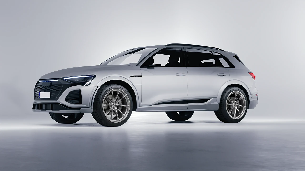Audi SQ8 e-tron 2024 on HRE Performance Wheels P204 forged wheels, front three-quarter view