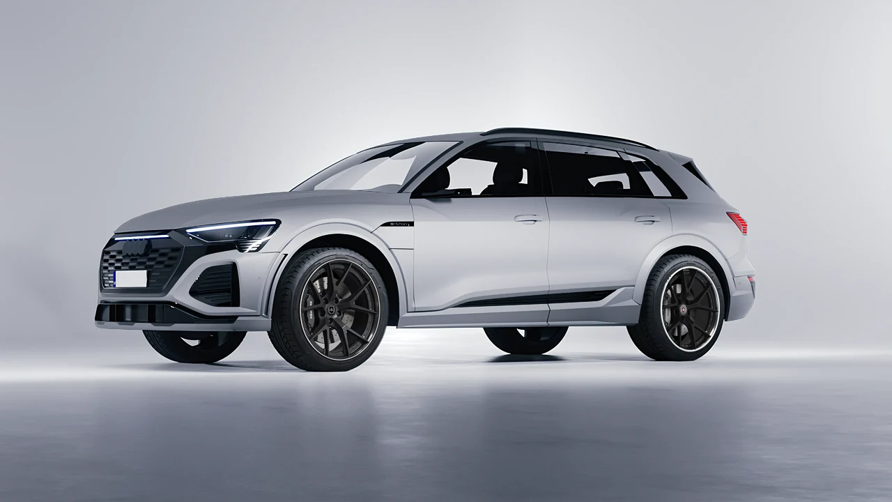 Audi SQ8 e-tron 2024 on HRE Performance Wheels S101 forged wheels, front three-quarter view