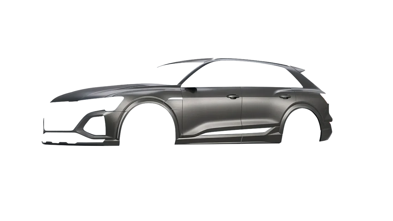 Audi SQ8 e-tron 2024 wrapped in Black Rock Grey (Avery Dennison SW900-823-M), front three-quarter view