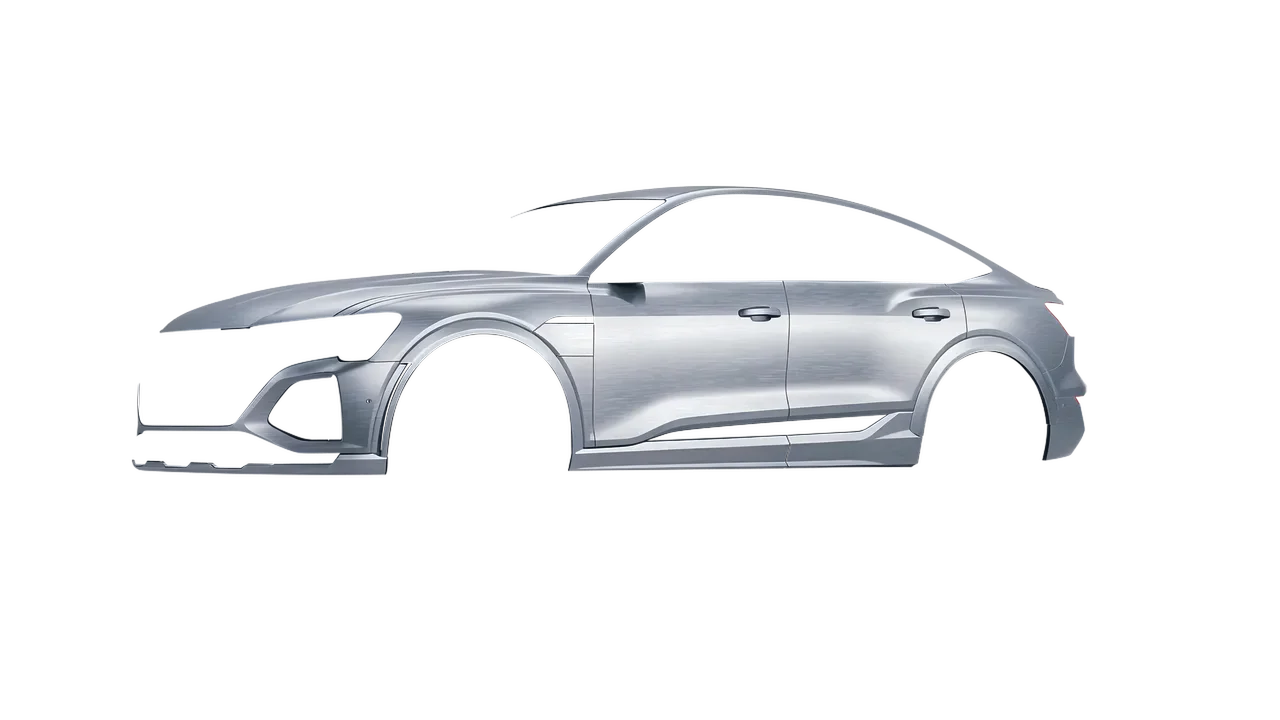 Audi SQ8 Sportback e-tron 2024 wrapped in Brushed Aluminum (Avery Dennison SW900-812-X), front three-quarter view