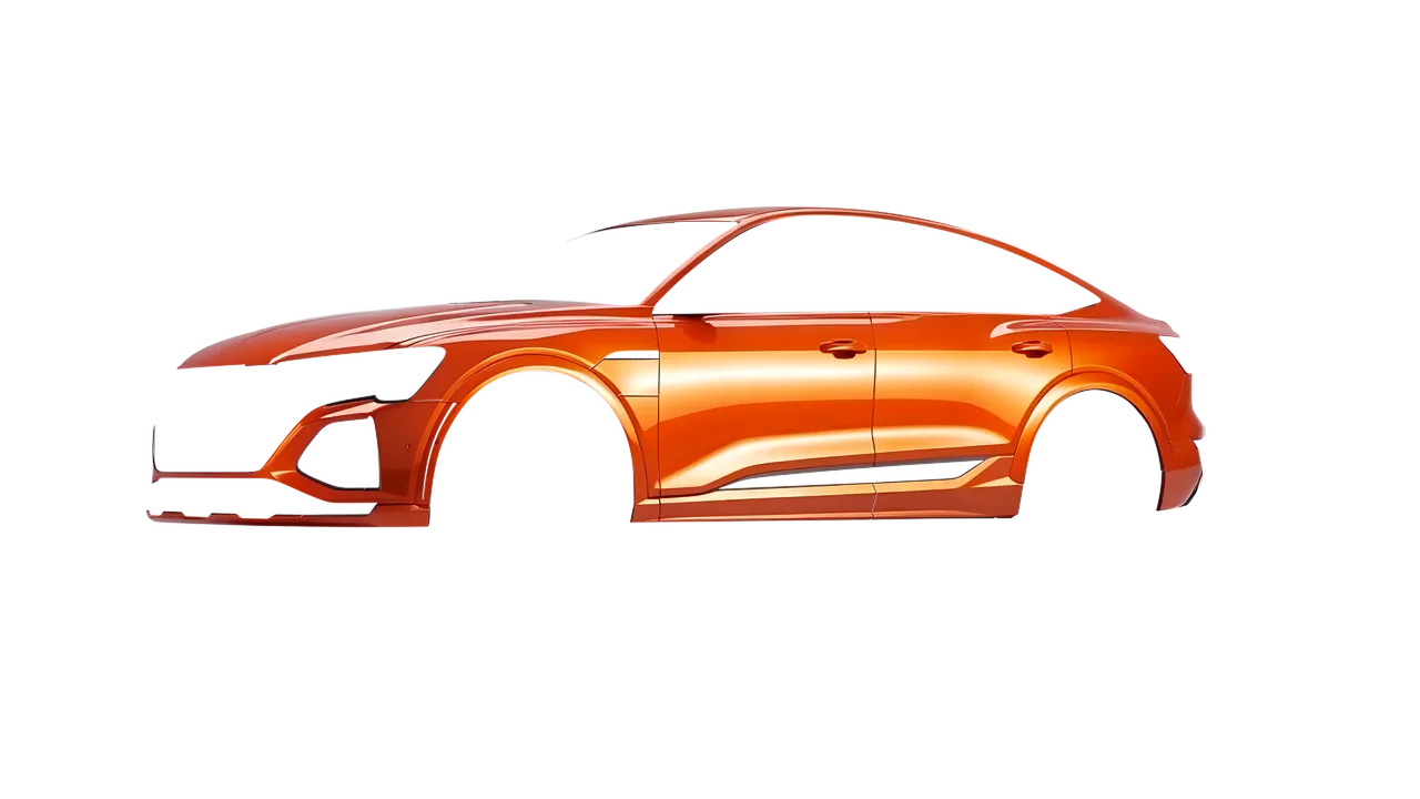 Audi SQ8 Sportback e-tron 2024 wrapped in Fiery Orange (3M G364), front three-quarter view