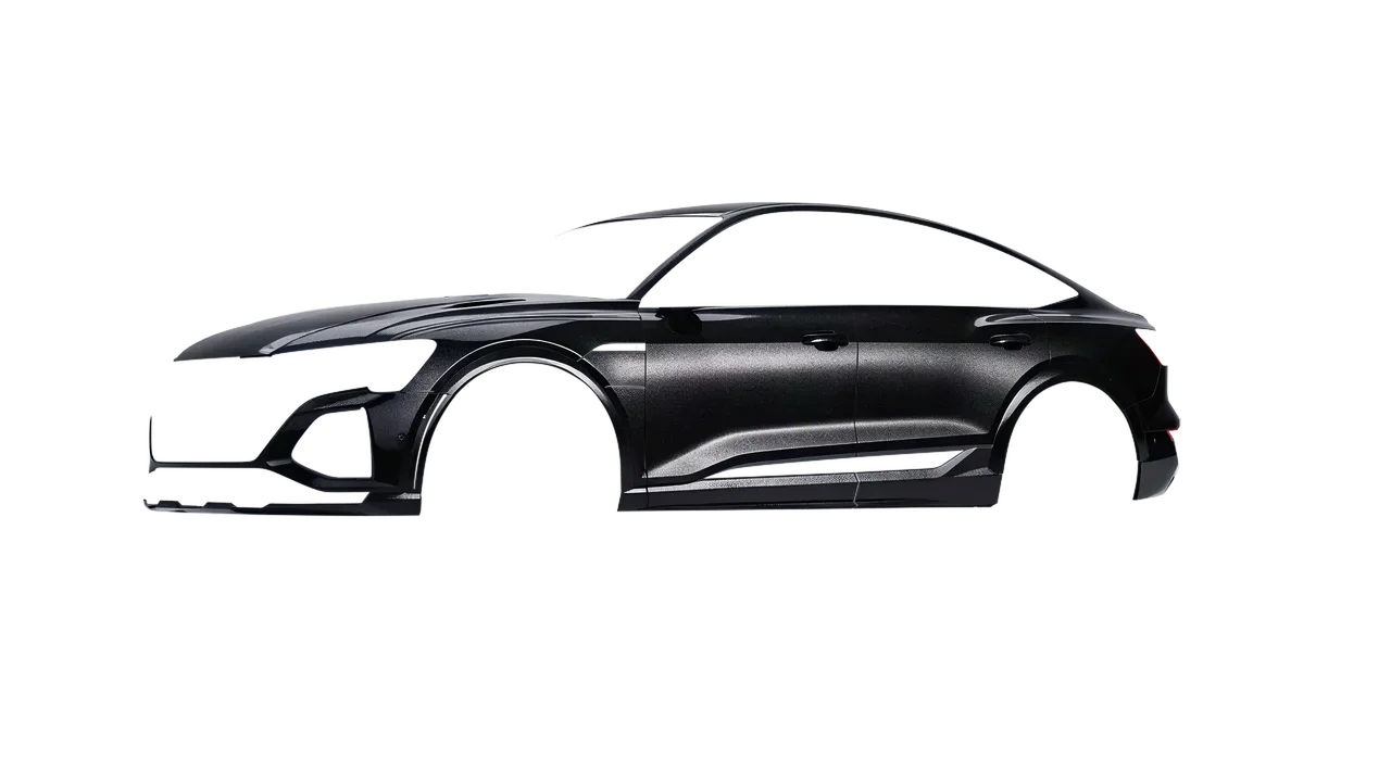 Audi SQ8 Sportback e-tron 2024 wrapped in Mystery Black (Avery Dennison SW900-184-M), front three-quarter view