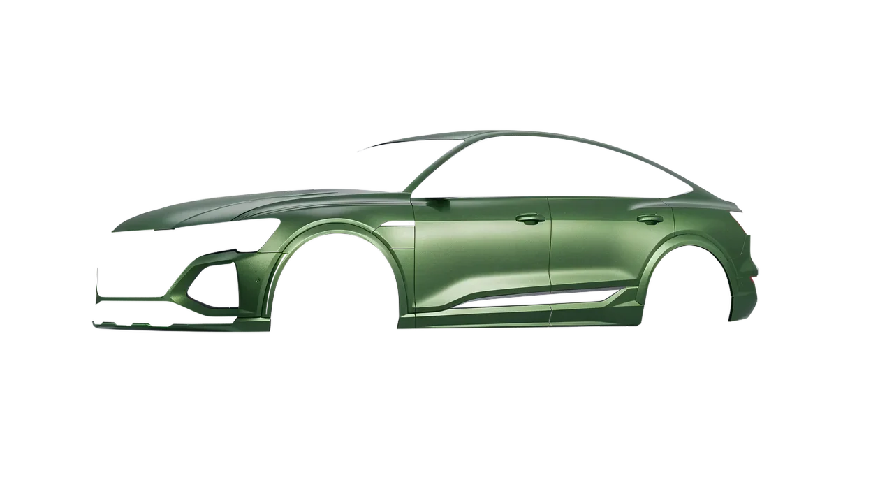 Audi SQ8 Sportback e-tron 2024 wrapped in Apple Green (Avery Dennison SW900-745-M), front three-quarter view