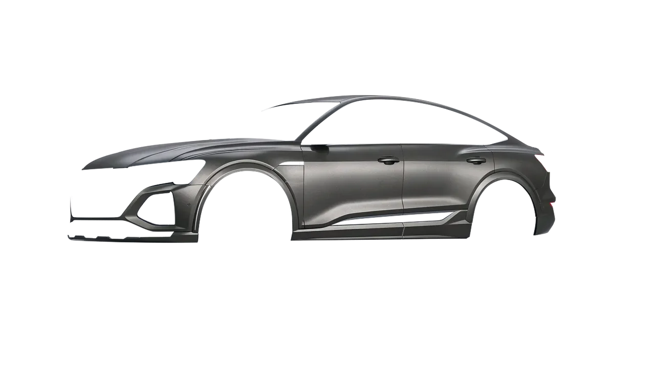 Audi SQ8 Sportback e-tron 2024 wrapped in Black Rock Grey (Avery Dennison SW900-823-M), front three-quarter view