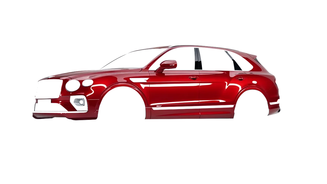 Bentley Bentayga Hybrid 2023 wrapped in Hot Rod Red (3M G13), front three-quarter view