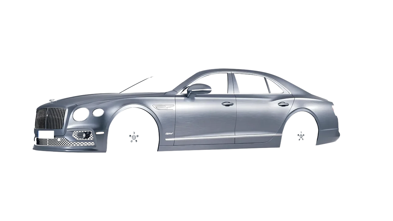 Bentley Flying Spur Hybrid 2023 wrapped in Brushed Aluminum (Avery Dennison SW900-812-X), front three-quarter view