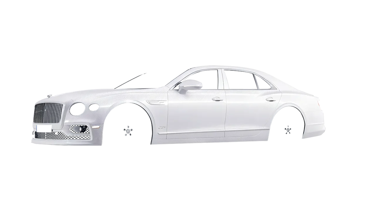 Bentley Flying Spur Hybrid 2023 wrapped in Carbon Fiber White (Avery Dennison SW900-115-X), front three-quarter view