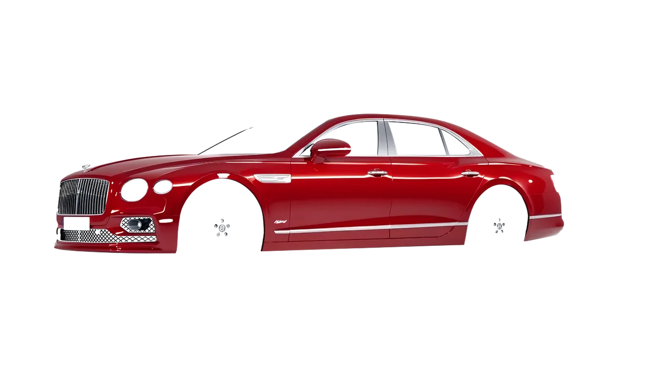 Bentley Flying Spur Hybrid 2023 wrapped in Hot Rod Red (3M G13), front three-quarter view