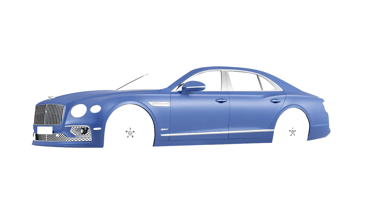 Bentley Flying Spur Hybrid 2023 wrapped in Dreamline Blue (Avery Dennison SW900-616-O), front three-quarter view