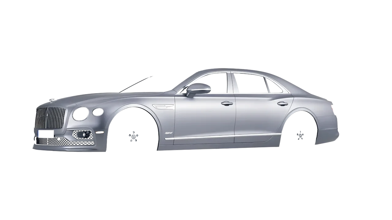 Bentley Flying Spur Hybrid 2023 wrapped in Matte Silver (3M M21), front three-quarter view