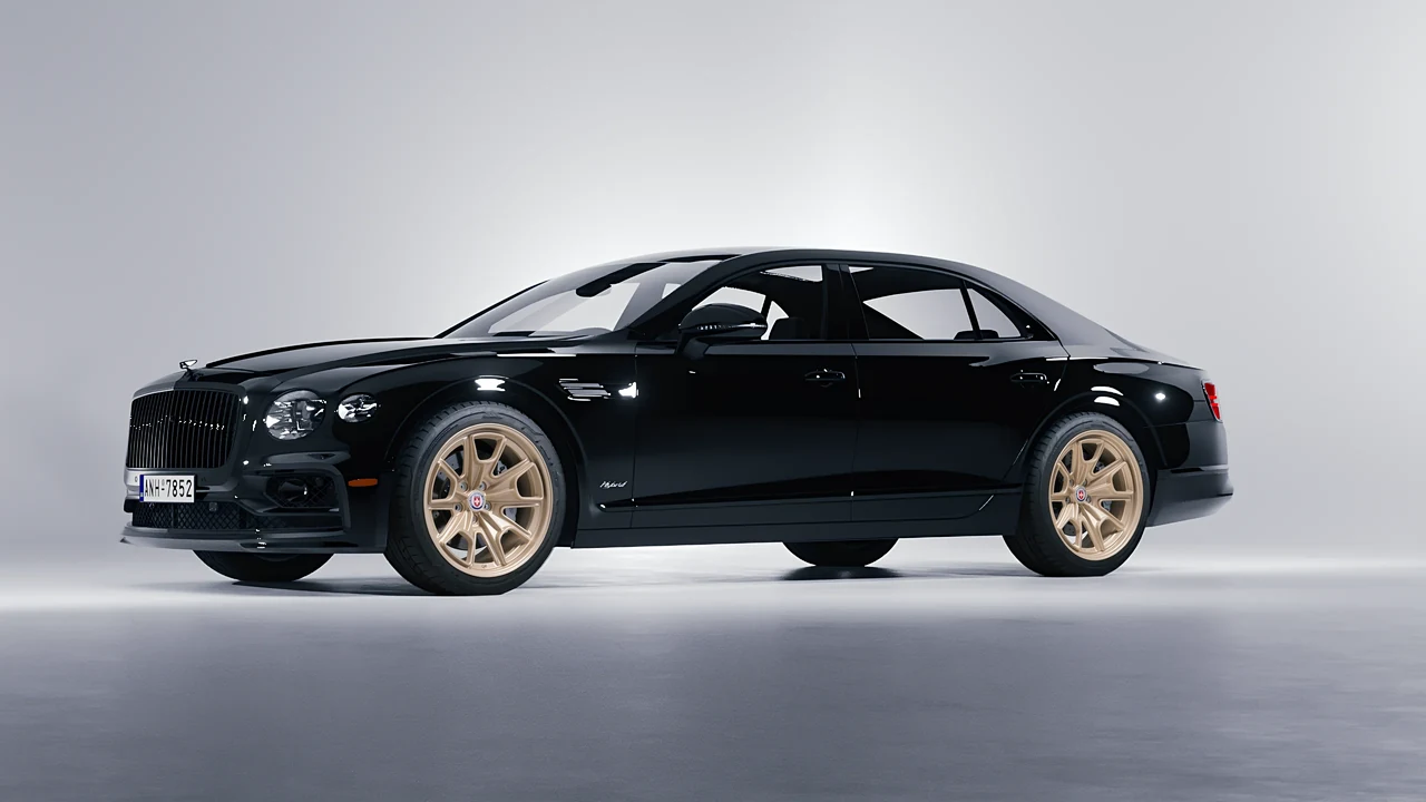 Bentley Flying Spur Hybrid 2023 on HRE Performance Wheels 427M forged wheels, front three-quarter view