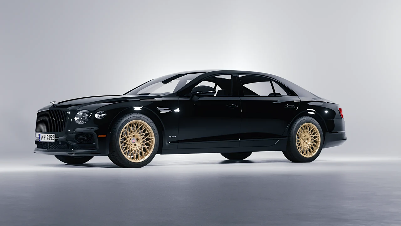 Bentley Flying Spur Hybrid 2023 on HRE Performance Wheels 501M forged wheels, front three-quarter view