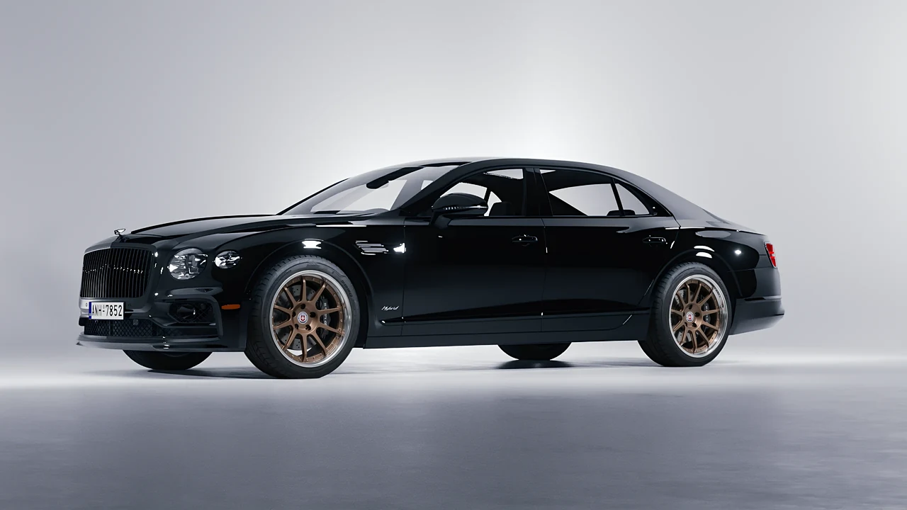 Bentley Flying Spur Hybrid 2023 on HRE Performance Wheels C103 forged wheels, front three-quarter view