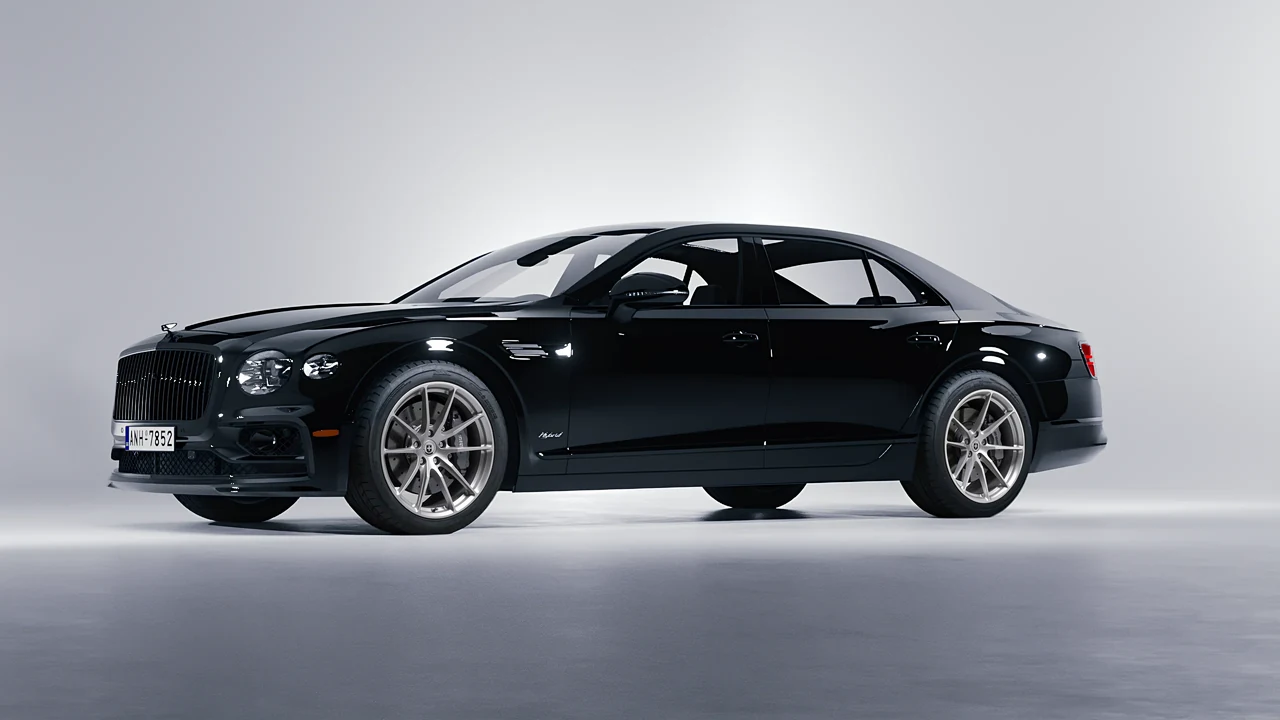 Bentley Flying Spur Hybrid 2023 on HRE Performance Wheels P104 forged wheels, front three-quarter view