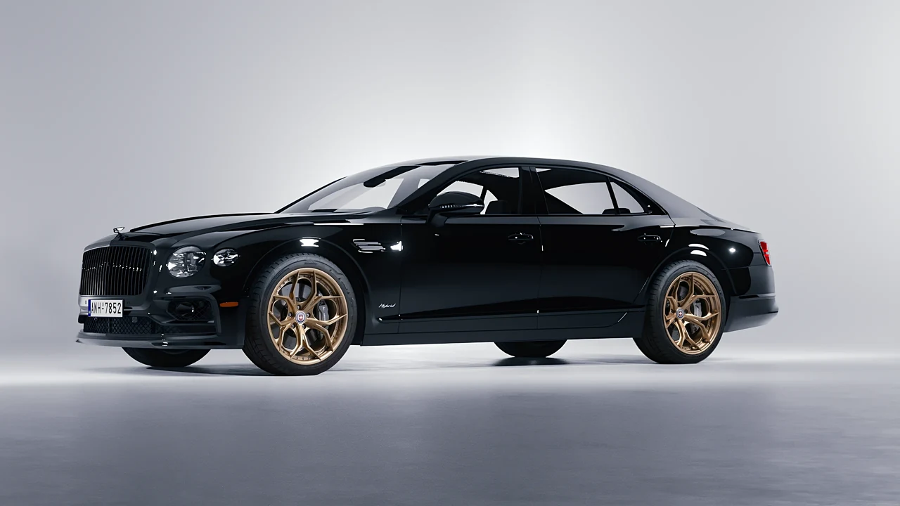 Bentley Flying Spur Hybrid 2023 on HRE Performance Wheels S111SC forged wheels, front three-quarter view