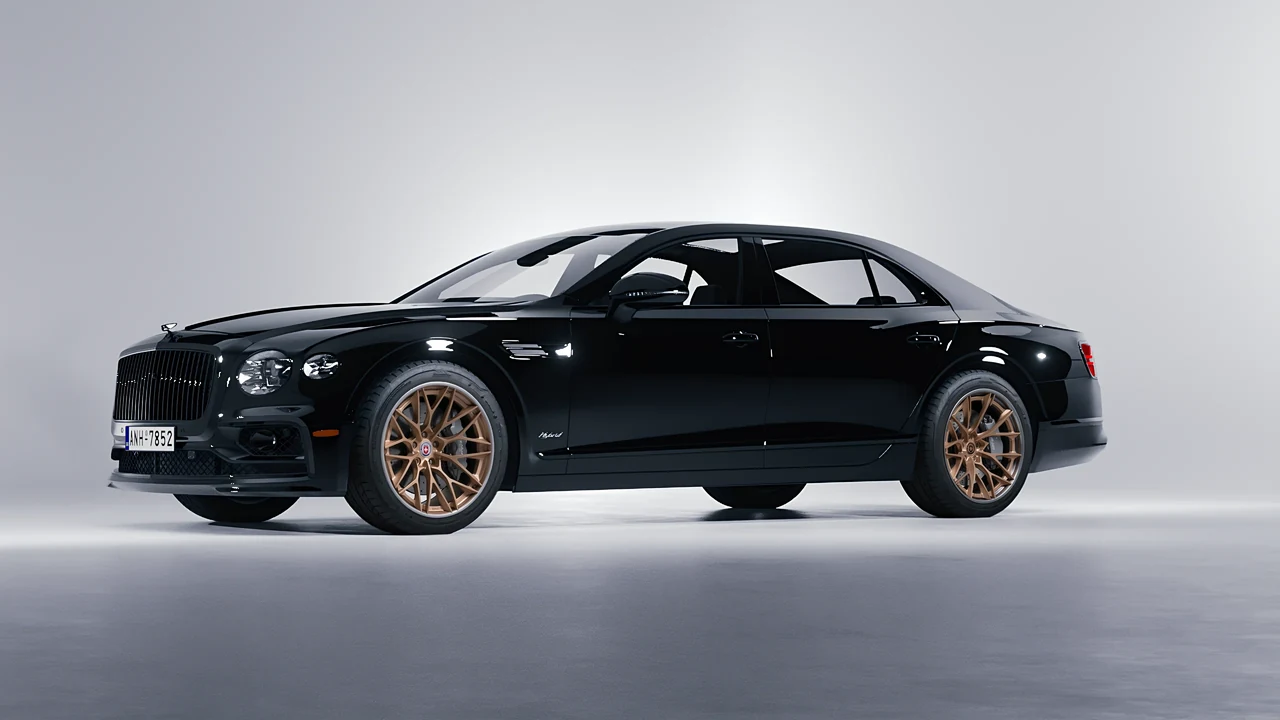 Bentley Flying Spur Hybrid 2023 on HRE Performance Wheels S200H forged wheels, front three-quarter view