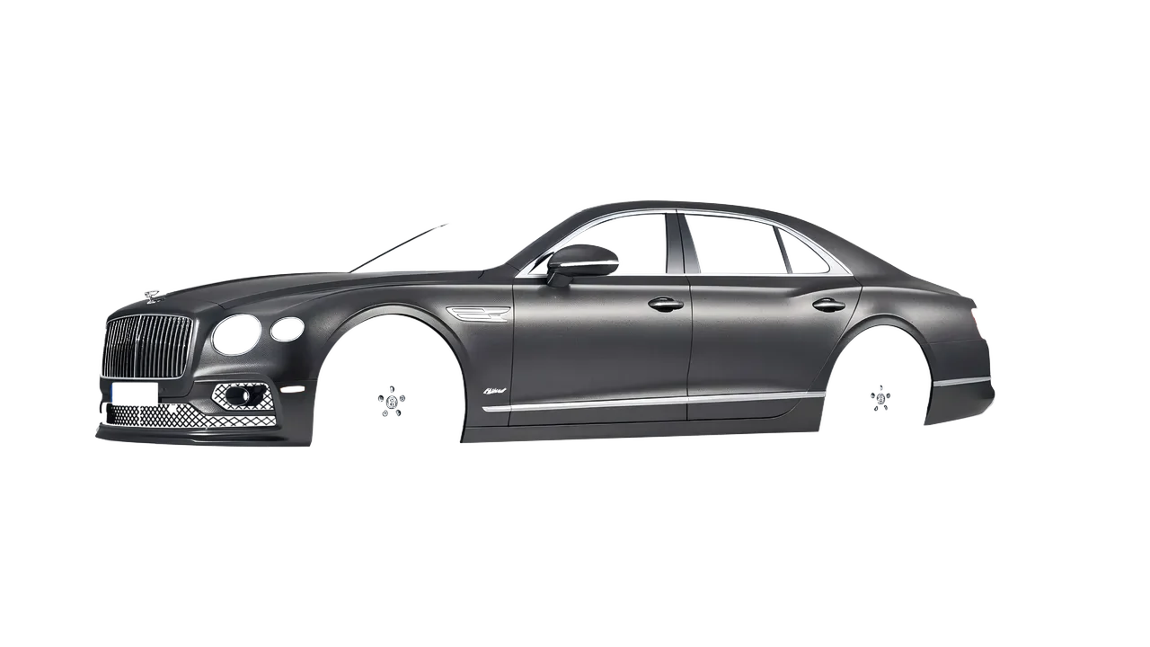 Bentley Flying Spur Hybrid 2023 wrapped in Black Rock Grey (Avery Dennison SW900-823-M), front three-quarter view