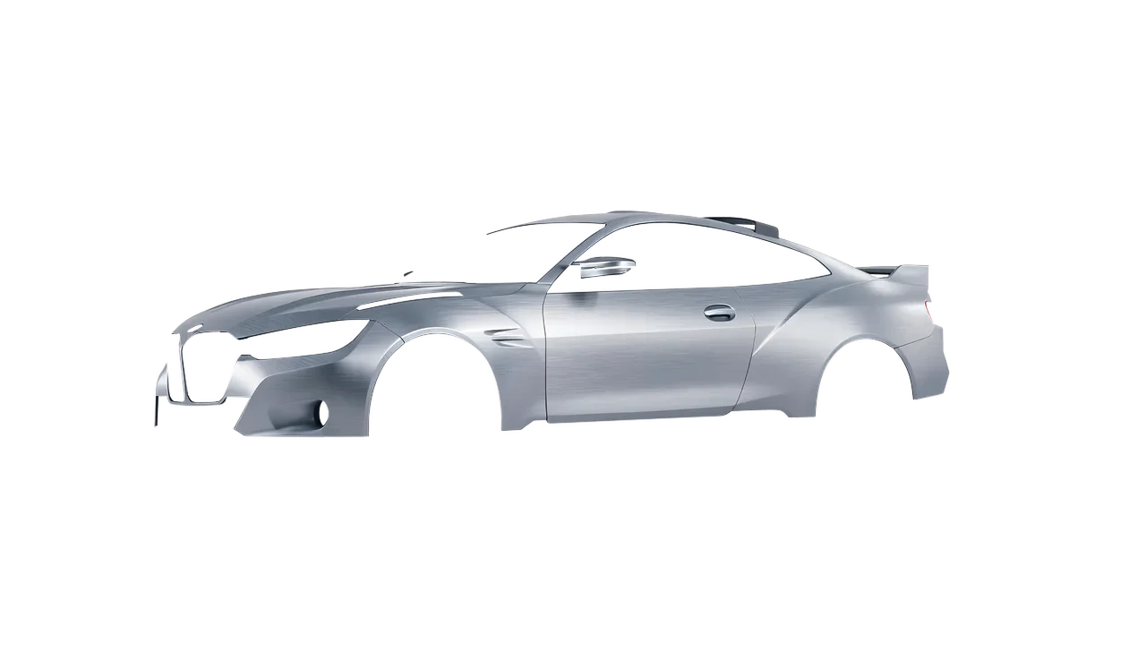 BMW 3.0 CSL 2023 wrapped in Brushed Aluminum (Avery Dennison SW900-812-X), front three-quarter view