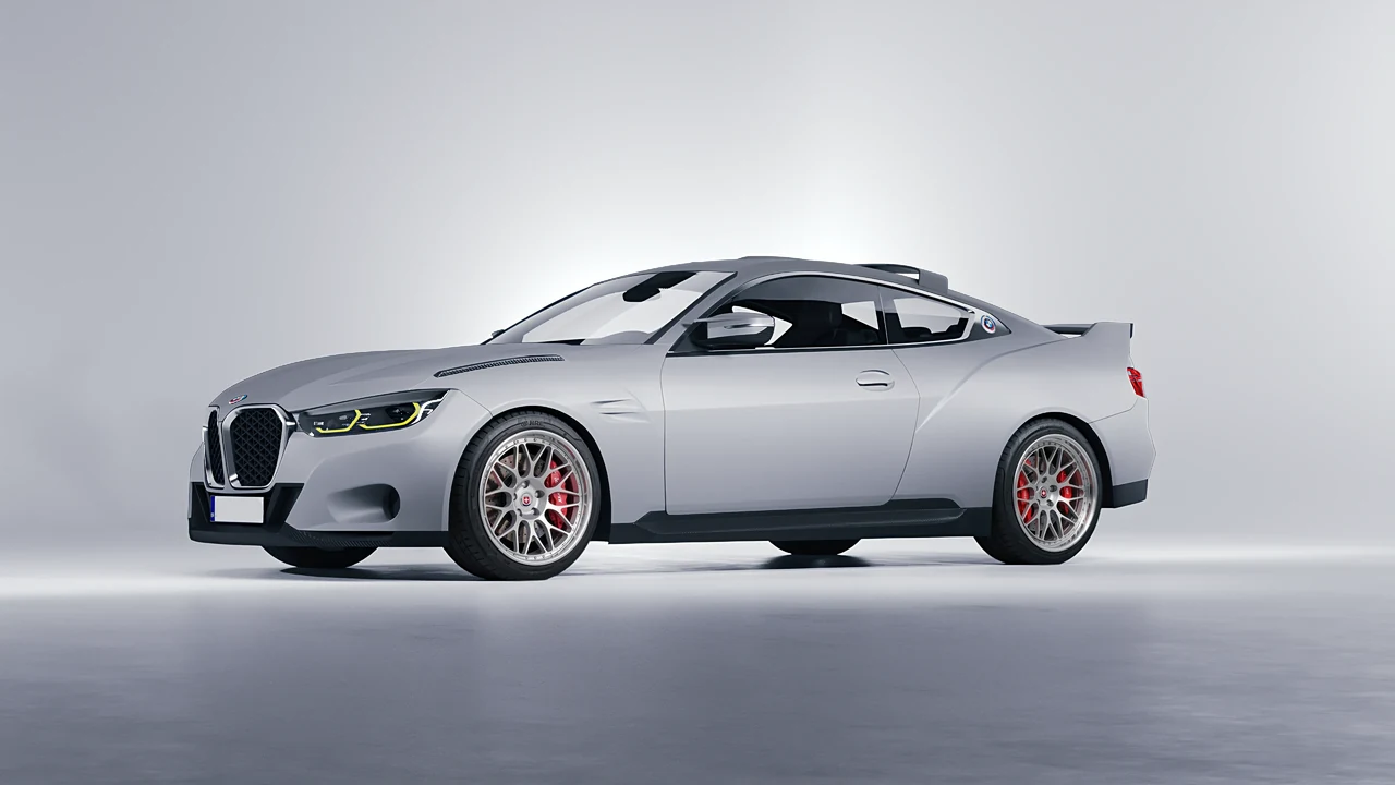 BMW 3.0 CSL 2023 on HRE Performance Wheels 300 forged wheels, front three-quarter view