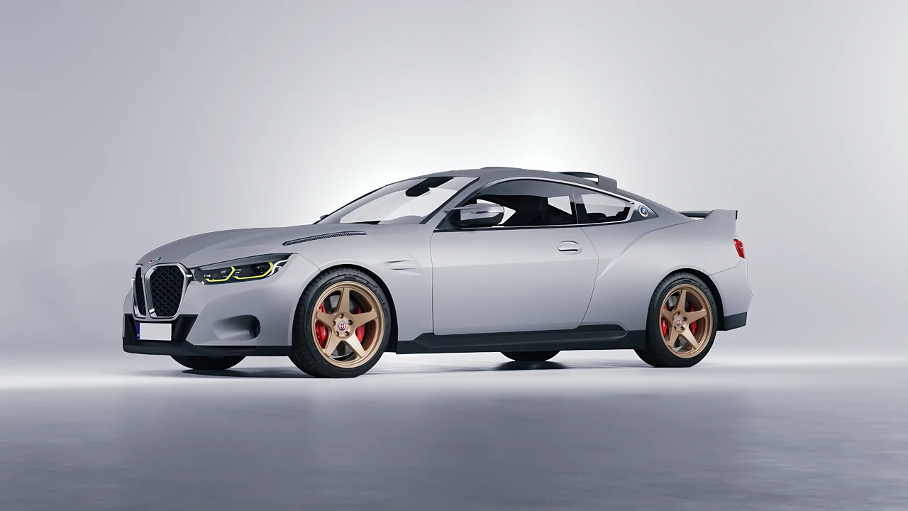 BMW 3.0 CSL 2023 on HRE Performance Wheels 305-GTS forged wheels, front three-quarter view