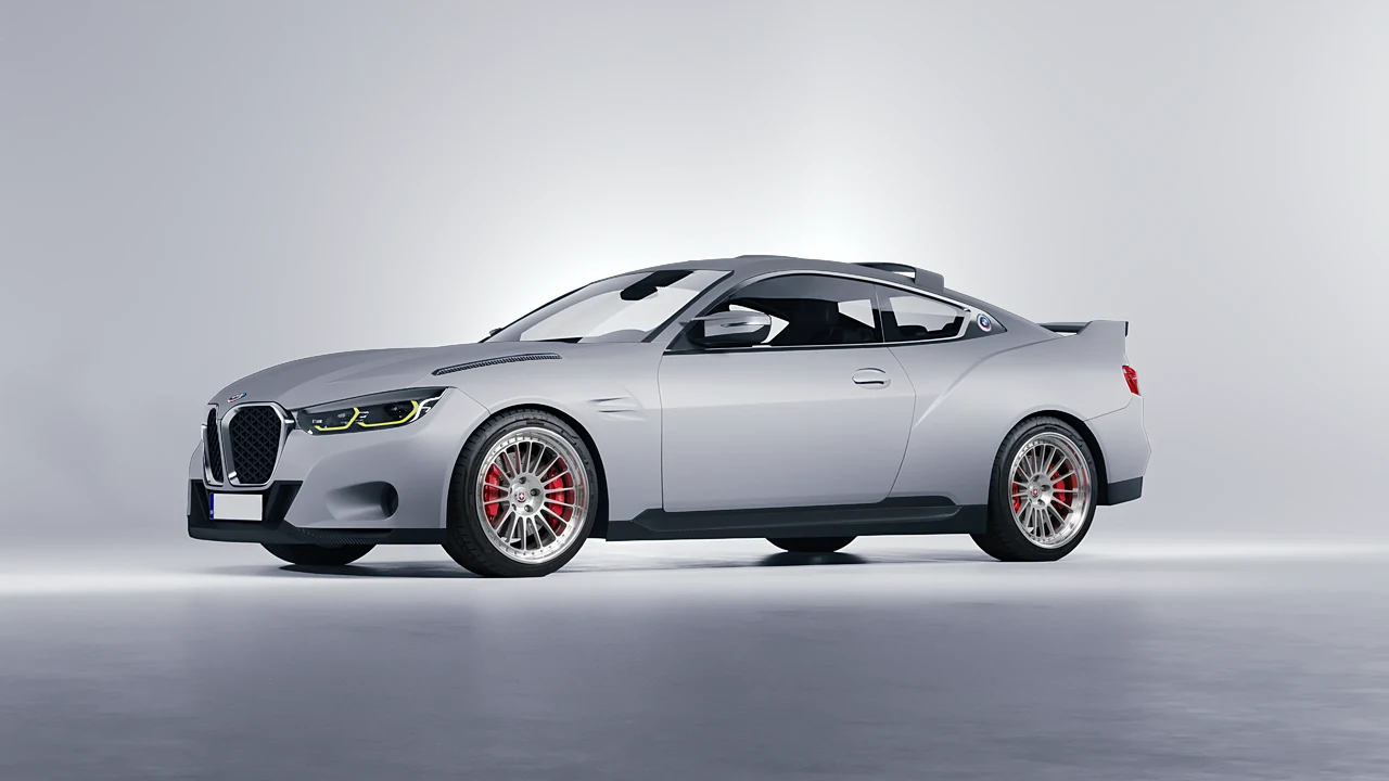 BMW 3.0 CSL 2023 on HRE Performance Wheels 309 forged wheels, front three-quarter view