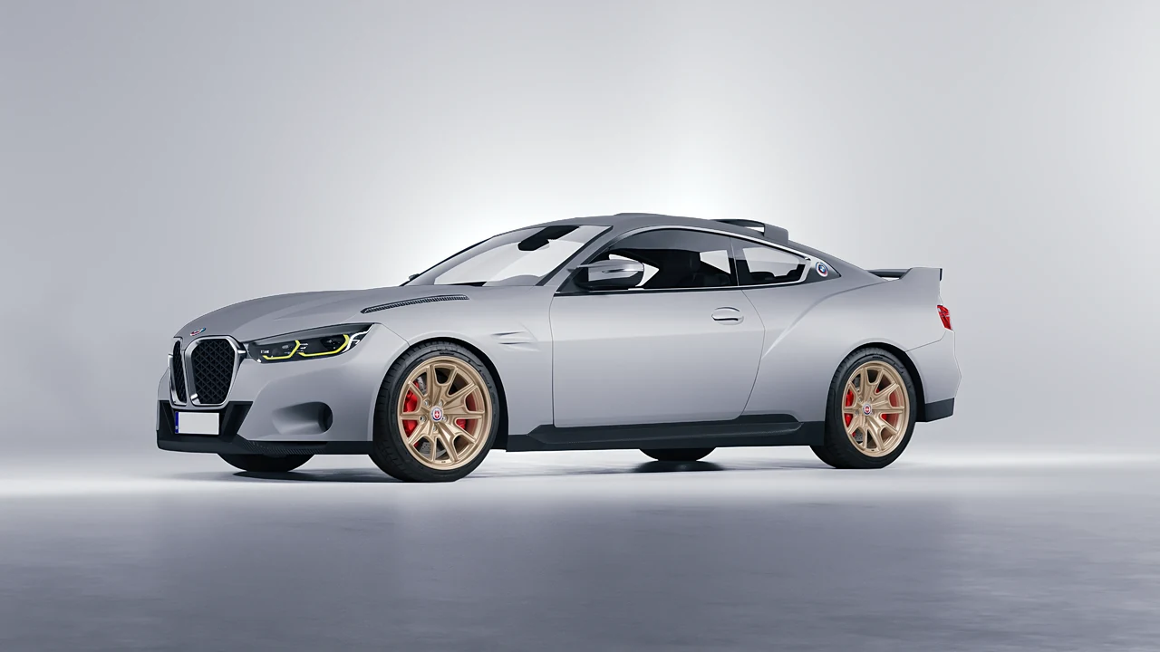 BMW 3.0 CSL 2023 on HRE Performance Wheels 427M forged wheels, front three-quarter view