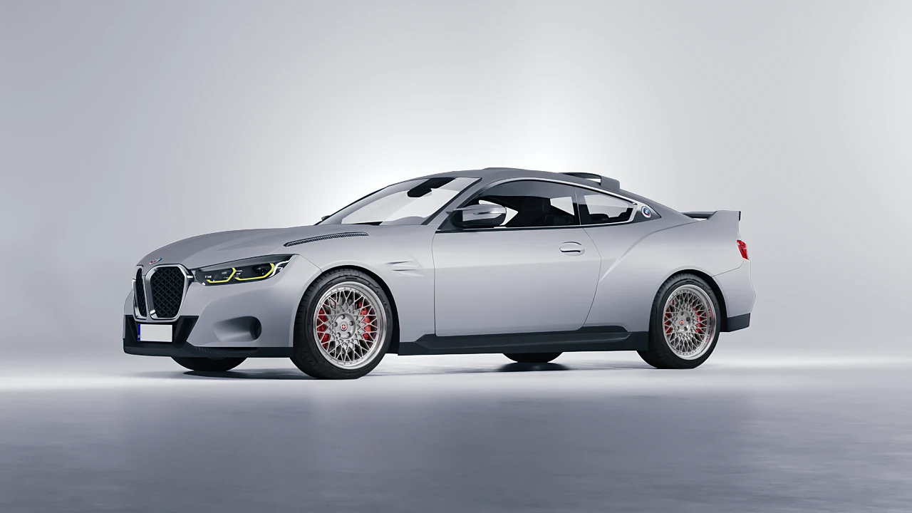 BMW 3.0 CSL 2023 on HRE Performance Wheels 501 forged wheels, front three-quarter view
